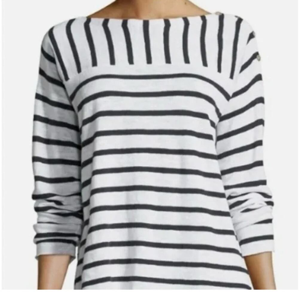 Eileen Fisher | Boatneck Stripe Nautical Linen Blend Sweater Size XS